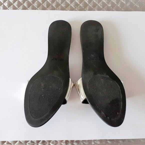 Zara patent metallic silver pool slide sandals - Picture 3 of 10